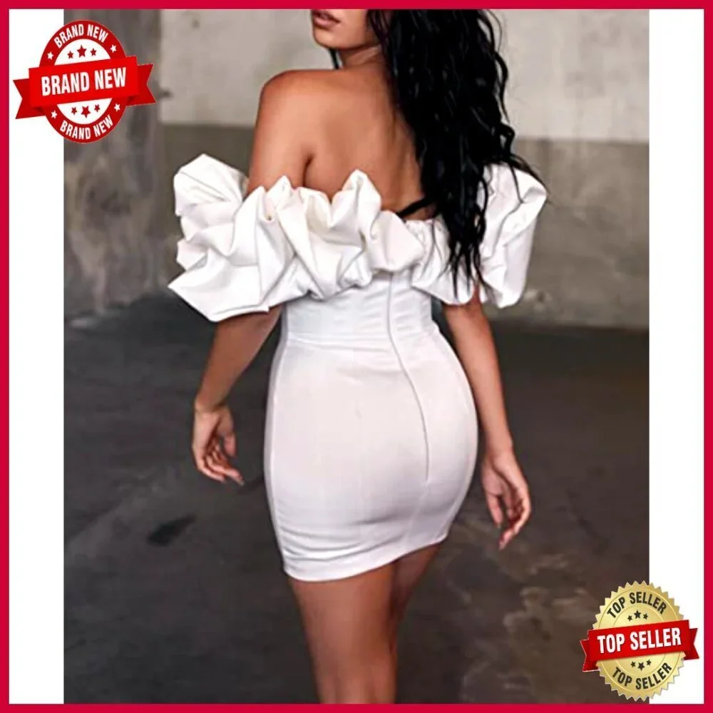 Satin Off Shoulder Bodycon Dress Ruffled Strapless Mini Party Cocktail Elegant_5
